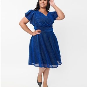 Unique Vintage Magnolia Place Plus Size Blue Sparkle Midori Swing Dress size 3x